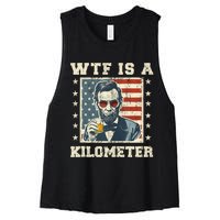 Wtf Is A Kilometer Abe Lincoln July 4th Funny Patriotic Women's Racerback Cropped Tank