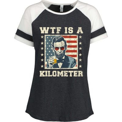 Wtf Is A Kilometer Abe Lincoln July 4th Funny Patriotic Enza Ladies Jersey Colorblock Tee