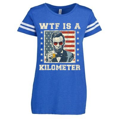 Wtf Is A Kilometer Abe Lincoln July 4th Funny Patriotic Enza Ladies Jersey Football T-Shirt