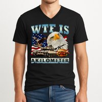 Wtf Is A Kilometer Eagle Badge American Signature Burger V-Neck T-Shirt