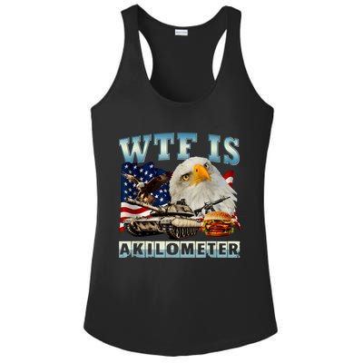 Wtf Is A Kilometer Eagle Badge American Signature Burger Ladies PosiCharge Competitor Racerback Tank