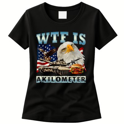 Wtf Is A Kilometer Eagle Badge American Signature Burger Womens T-Shirt