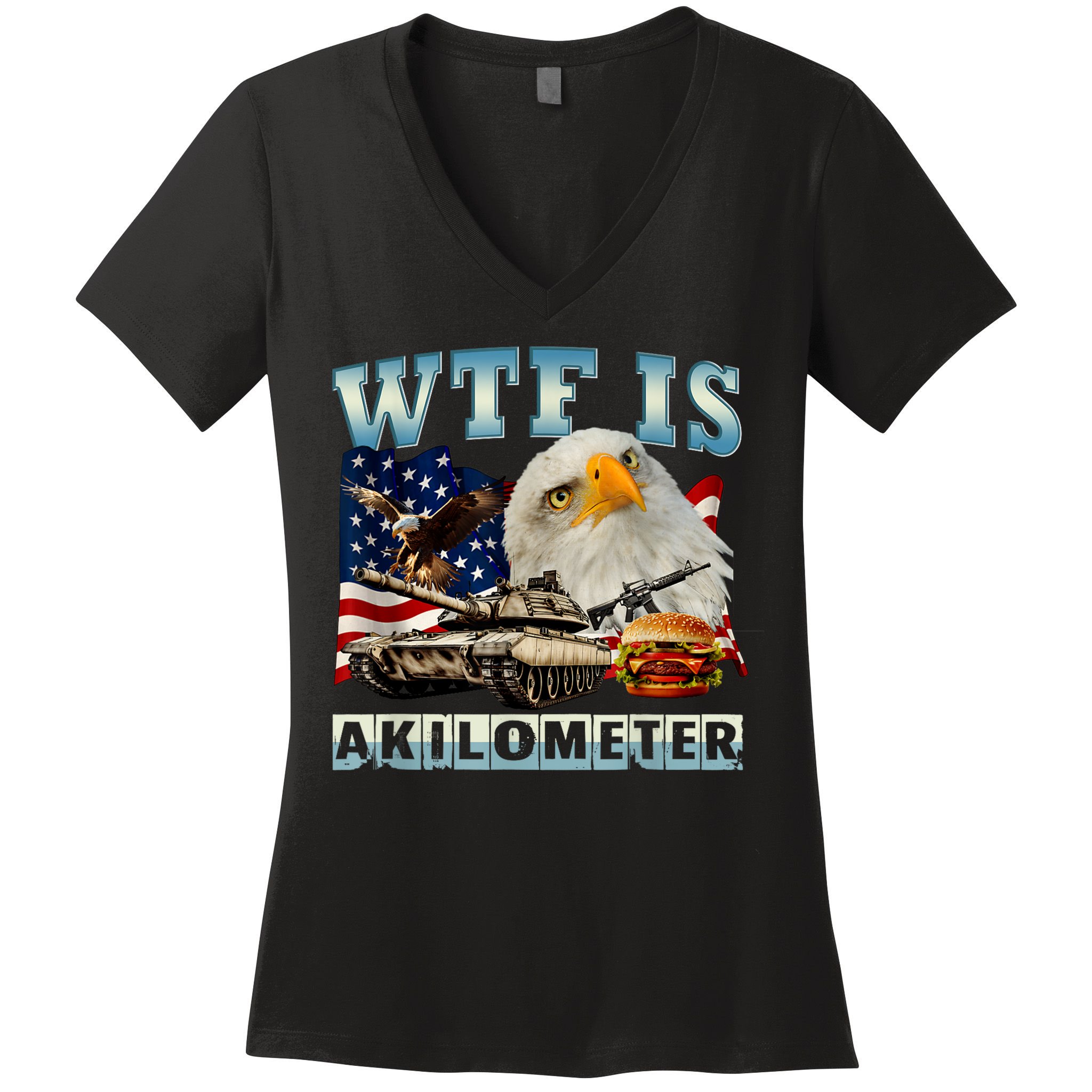 Wtf Is A Kilometer Eagle Badge American Signature Burger Women's V-Neck T-Shirt