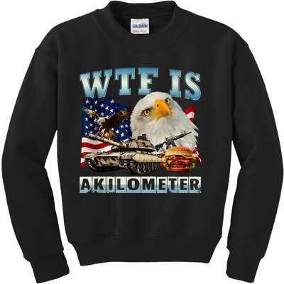 Wtf Is A Kilometer Eagle Badge American Signature Burger Kids Sweatshirt