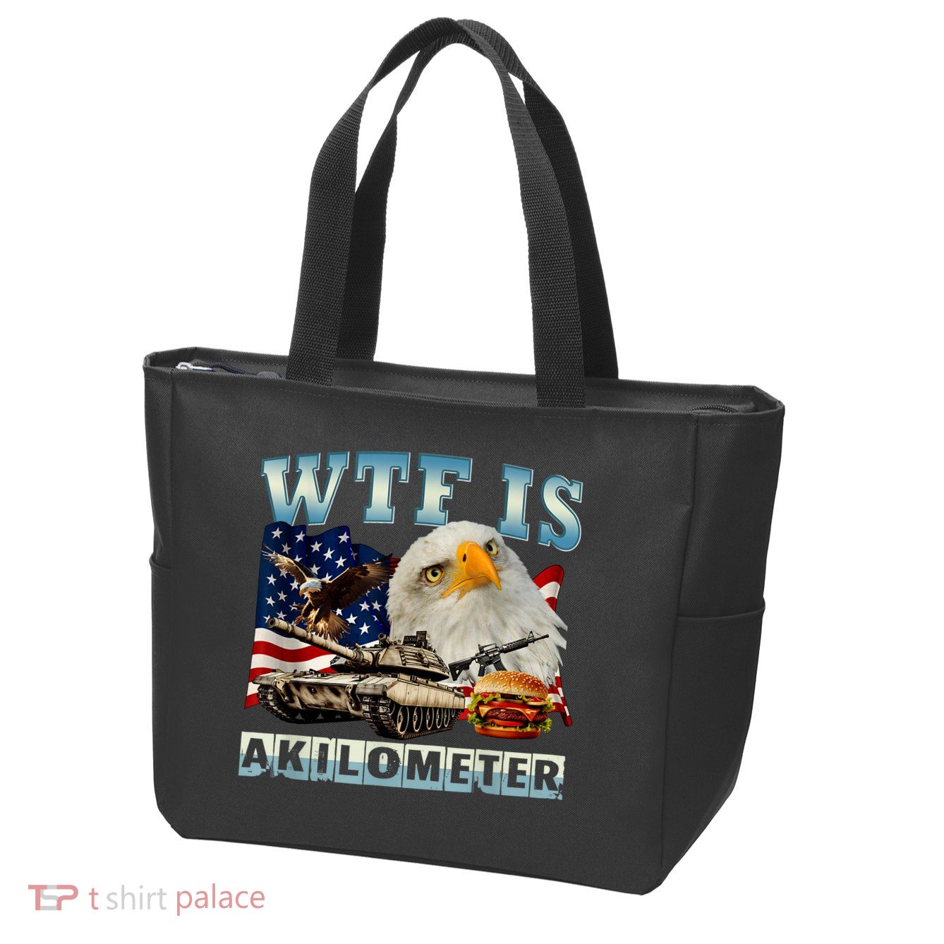 Wtf Is A Kilometer Eagle Badge American Signature Burger Zip Tote Bag