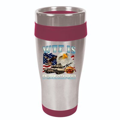 Wtf Is A Kilometer Eagle Badge American Signature Burger 16oz Travel Tumbler