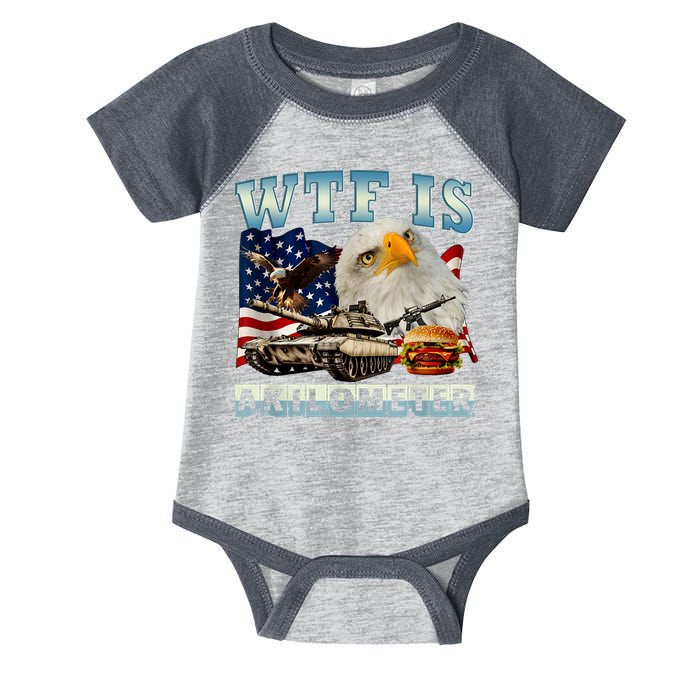 Wtf Is A Kilometer Eagle Badge American Signature Burger Infant Baby Jersey Bodysuit