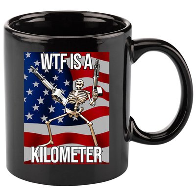 Wtf Is A Kilometer American Skeleton Funny 11oz C Handle Ceramic Mug
