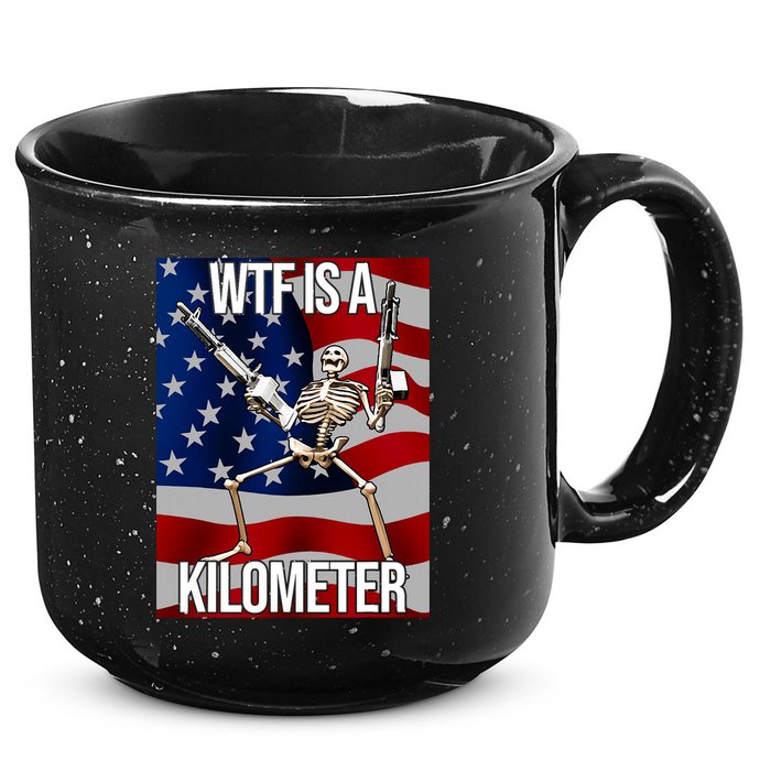 Wtf Is A Kilometer American Skeleton Funny 15oz Campfire Ceramic Mug