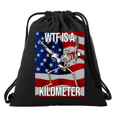Wtf Is A Kilometer American Skeleton Funny Drawstring Bag
