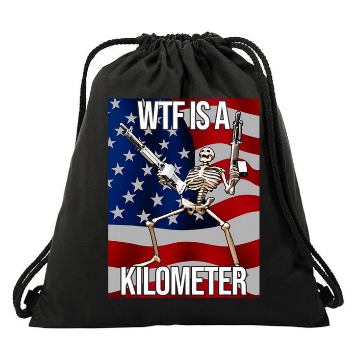 Wtf Is A Kilometer American Skeleton Funny Drawstring Bag