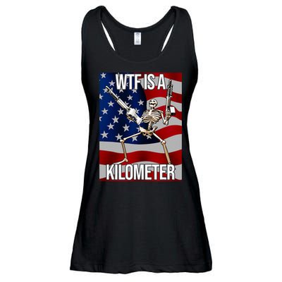 Wtf Is A Kilometer American Skeleton Funny Ladies Essential Flowy Tank