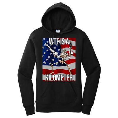 Wtf Is A Kilometer American Skeleton Funny Women's Pullover Hoodie