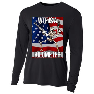 Wtf Is A Kilometer American Skeleton Funny Cooling Performance Long Sleeve Crew