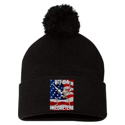 Wtf Is A Kilometer American Skeleton Funny Pom Pom 12in Knit Beanie