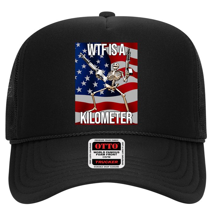 Wtf Is A Kilometer American Skeleton Funny Trucker Hat