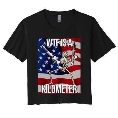 Wtf Is A Kilometer American Skeleton Funny Crop Top