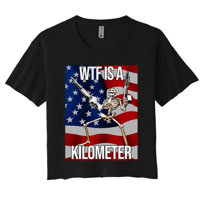 Wtf Is A Kilometer American Skeleton Funny Crop Top