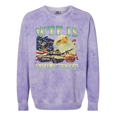 Wtf Is A Kilometer Eagle Badge American Signature Burger 4th Of July Gift Colorblast Crewneck Sweatshirt