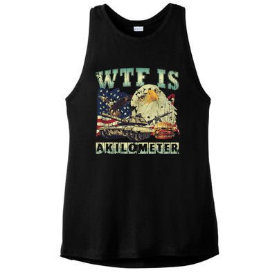 Wtf Is A Kilometer Eagle Badge American Signature Burger 4th Of July Gift Ladies PosiCharge Tri-Blend Wicking Tank