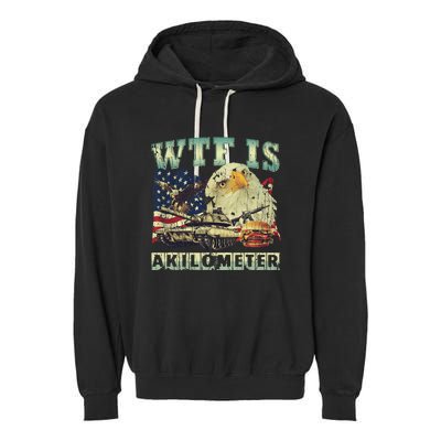 Wtf Is A Kilometer Eagle Badge American Signature Burger 4th Of July Gift Garment-Dyed Fleece Hoodie