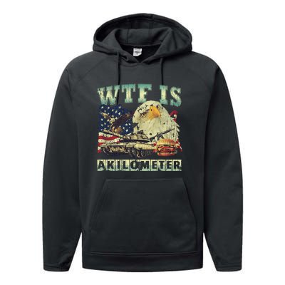 Wtf Is A Kilometer Eagle Badge American Signature Burger 4th Of July Gift Performance Fleece Hoodie