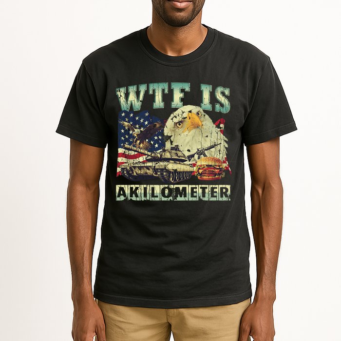 Wtf Is A Kilometer Eagle Badge American Signature Burger 4th Of July Gift Tall T-Shirt