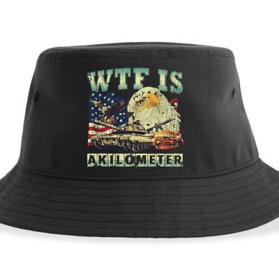 Wtf Is A Kilometer Eagle Badge American Signature Burger 4th Of July Gift Sustainable Bucket Hat