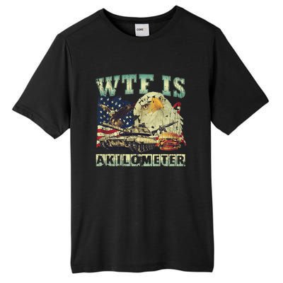 Wtf Is A Kilometer Eagle Badge American Signature Burger 4th Of July Gift Tall Fusion ChromaSoft Performance T-Shirt