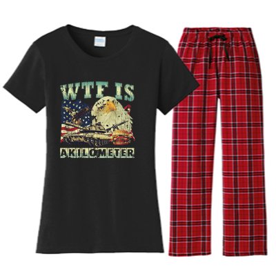 Wtf Is A Kilometer Eagle Badge American Signature Burger 4th Of July Gift Women's Flannel Pajama Set