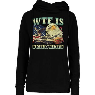 Wtf Is A Kilometer Eagle Badge American Signature Burger 4th Of July Gift Womens Funnel Neck Pullover Hood