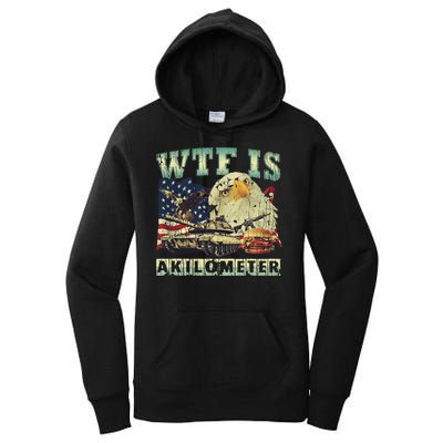 Wtf Is A Kilometer Eagle Badge American Signature Burger 4th Of July Gift Women's Pullover Hoodie