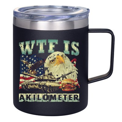 Wtf Is A Kilometer Eagle Badge American Signature Burger 4th Of July Gift 12oz Stainless Steel Coffee Mug