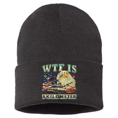 Wtf Is A Kilometer Eagle Badge American Signature Burger 4th Of July Gift Sustainable Knit Beanie