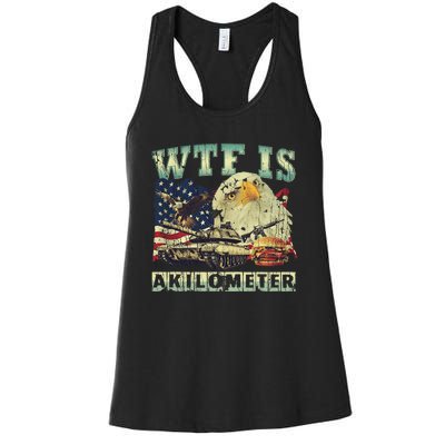 Wtf Is A Kilometer Eagle Badge American Signature Burger 4th Of July Gift Women's Racerback Tank