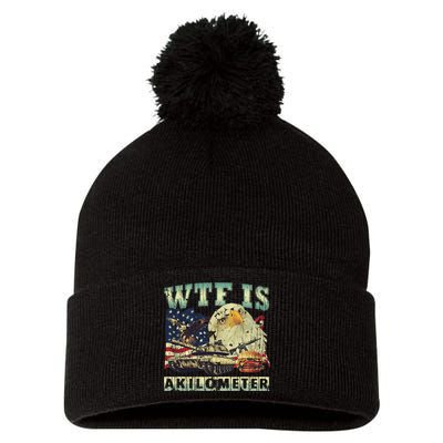 Wtf Is A Kilometer Eagle Badge American Signature Burger 4th Of July Gift Pom Pom 12in Knit Beanie