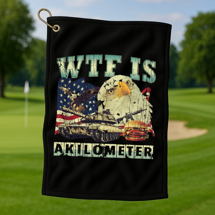 Wtf Is A Kilometer Eagle Badge American Signature Burger 4th Of July Gift Golf Towel