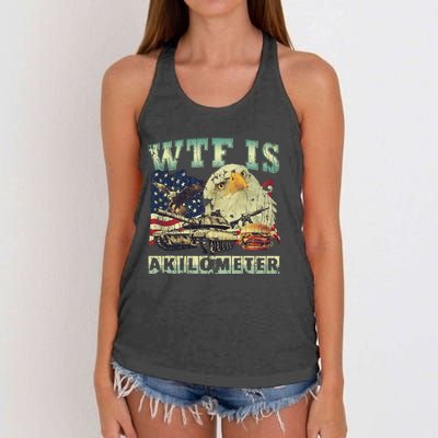 Wtf Is A Kilometer Eagle Badge American Signature Burger 4th Of July Gift Women's Knotted Racerback Tank