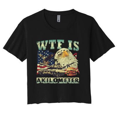 Wtf Is A Kilometer Eagle Badge American Signature Burger 4th Of July Gift Women's Crop Top Tee