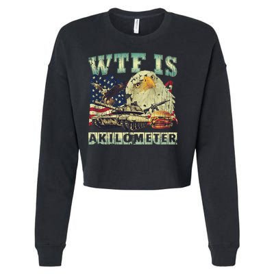 Wtf Is A Kilometer Eagle Badge American Signature Burger 4th Of July Gift Cropped Pullover Crew