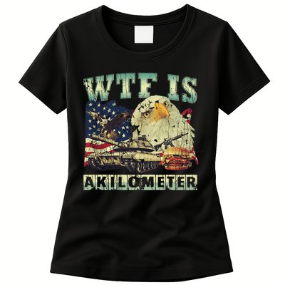 Wtf Is A Kilometer Eagle Badge American Signature Burger 4th Of July Gift Womens T-Shirt