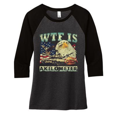 Wtf Is A Kilometer Eagle Badge American Signature Burger 4th Of July Gift Women's Tri-Blend 3/4-Sleeve Raglan Shirt