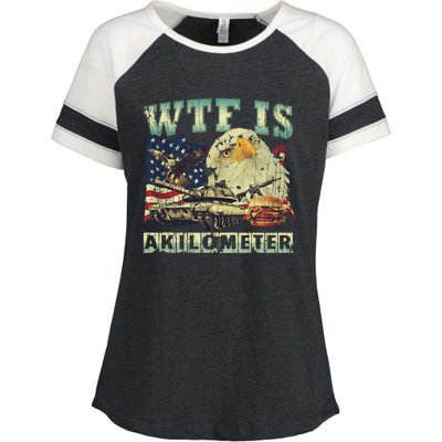 Wtf Is A Kilometer Eagle Badge American Signature Burger 4th Of July Gift Enza Ladies Jersey Colorblock Tee