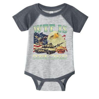 Wtf Is A Kilometer Eagle Badge American Signature Burger 4th Of July Gift Infant Baby Jersey Bodysuit