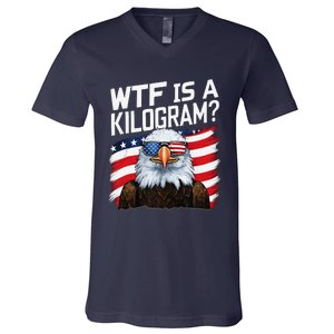 Wtf Is A Kilogram Funny 4th Of July Patriotic Eagle Usa V-Neck T-Shirt