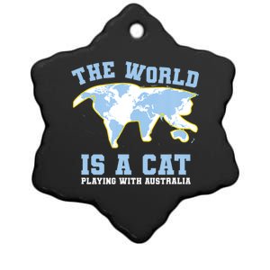 World Is A Cat Playing With Australia Funny Australian Day Gift Ceramic Star Ornament