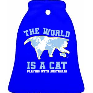 World Is A Cat Playing With Australia Funny Australian Day Gift Ceramic Bell Ornament