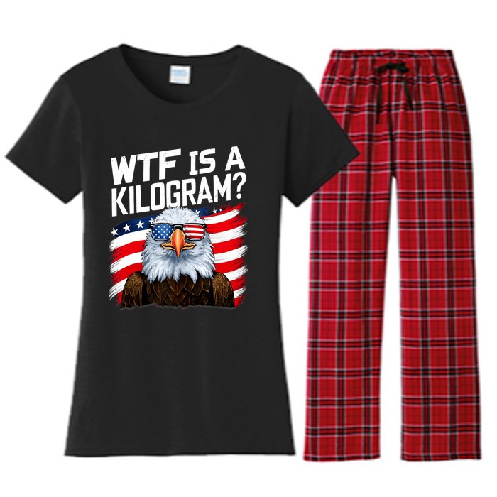 Wtf Is A Kilogram Funny 4th Of July Patriotic Eagle Usa Women's Flannel Pajama Set