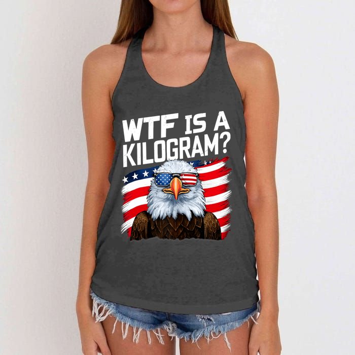 Wtf Is A Kilogram Funny 4th Of July Patriotic Eagle Usa Women's Knotted Racerback Tank