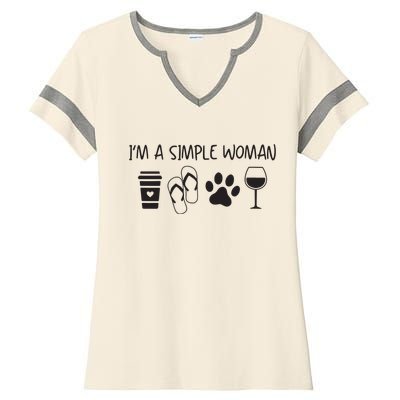 Womens Im A Simple Woman Coffee Flip Flop Pet Dog Cat Wine Womens Ladies Halftime Notch Neck Tee